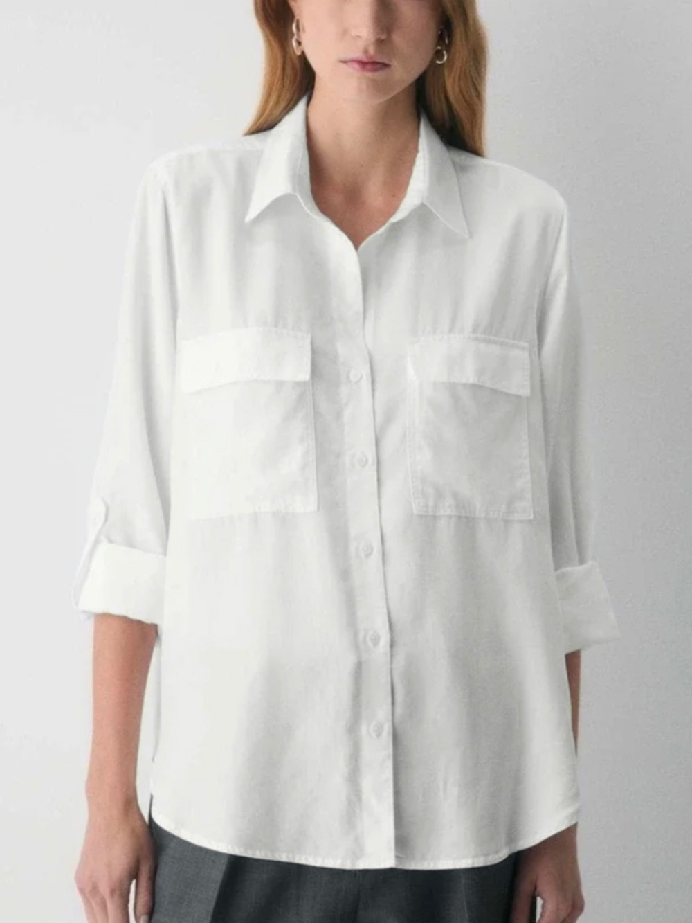Aritzia Babaton - Utility Shirt Lyocell Relaxed White Button-up Shirt Top - 2X